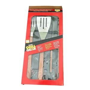 Fiesta Grill Gear 3 Piece Stainless Tool Set Rosewood Suregrip Handles NIB READ